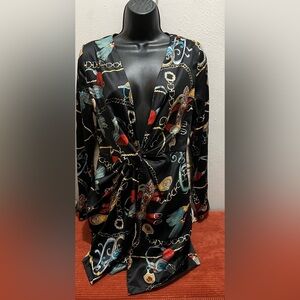 Black Long Sleeve Dress with Chain and Rope Print